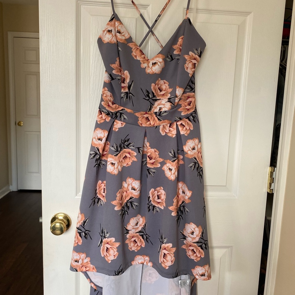 Charlotte Russe Floral Midi Dress in Gray and Pink